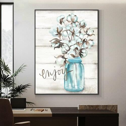 White Flower in Vase Abstract Oil Painting on Canvas Art Cuadros Posters and Prints Nordic Modern Wall Picture for Living Room