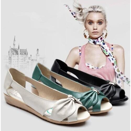 Tilocow Womens Genuine Leather Flats Shoes Woman Peep-toe Sandals For Women Hollow Out Sides Vintage Casual Slip On Footwear