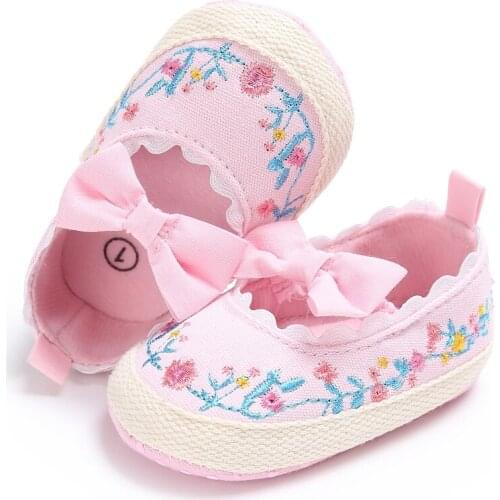 0-18M Spring Autumn Baby Girl Shoes Toddler Vintage Princess Style Embroidery Cute Bowknot Casual Baby Anti-skid Shoes