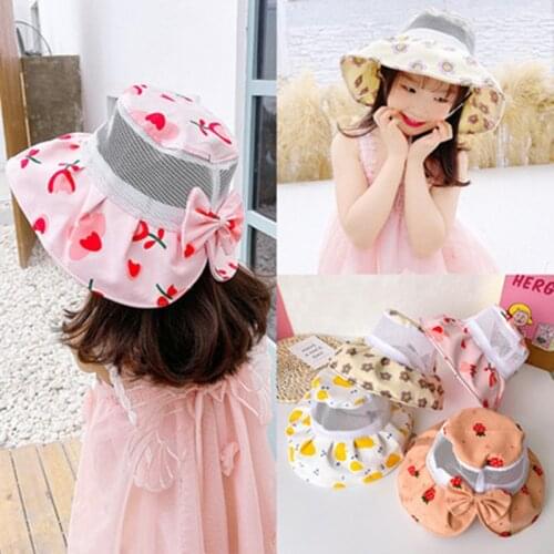 Children baby hat summer sun sun hat thin section mesh breathable cap princess bowknot big eaves fisherman cap of the girls