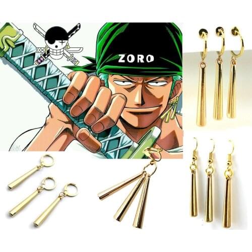 Action Anime One Piece Alloy Earring Accessories 3-Knife Rorona Zoro Cosplay Dangler Ear Clip Stud Earring Ear Hook Anime Toys