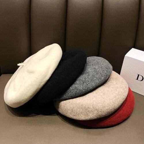 HT045 Autumn Winter Hat 100% Pure Wool Berets Artist Beret Women Painter hat Vintage Girls Berets Female Warm Walking Cap