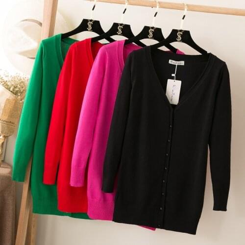 Fall 2021 korean fashion round neck black tops cardigans womens crochet pink top knitted sweaters long sleeve Mid-length clothin