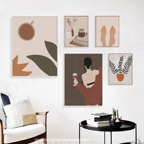Fashion Girl Illustration Woman Drinking Wall Art Canvas Painting Nordic Posters And Prints Wall Picturs For Living Room Decor