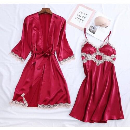 Sexy Femme Robe Gown Set Summer Nightwear Lace Sleepwear Home Dress Bathrobe Bridesmaid Wedding Robes Women Lingerie Set