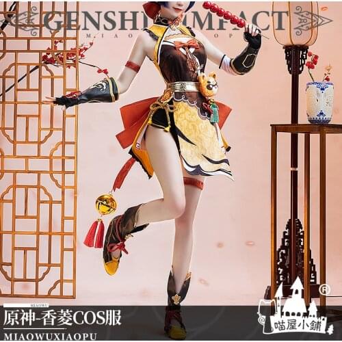 Anime Game Genshin Impact Liyue Harbor Xiangling Battle Uniform Lolita Dress Cosplay Costume Women Halloween Free Shipping 2021