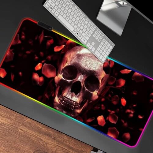 Dark Horror Skull LED Light Gaming Mouse Pad RGB Large Keyboard Non-Slip Rubber Base Computer Carpet Desk Mat PC Game Mouse Pad