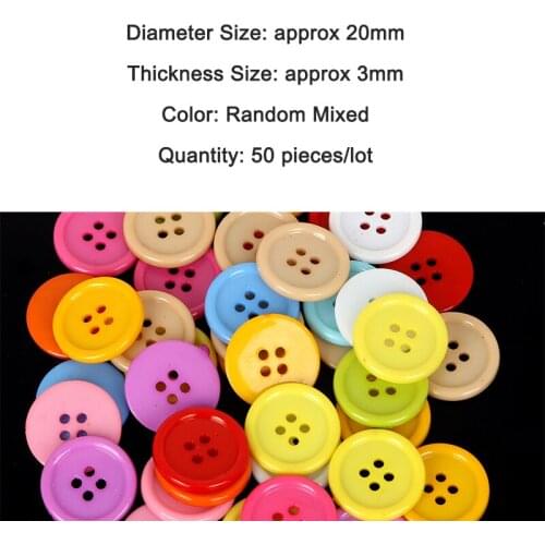 50pcs Random Mix Round Plastic Buttons for Handwork Sewing Scrapbook Clothing Crafts Accessories 20x3mm Flatback 4-Holes Button
