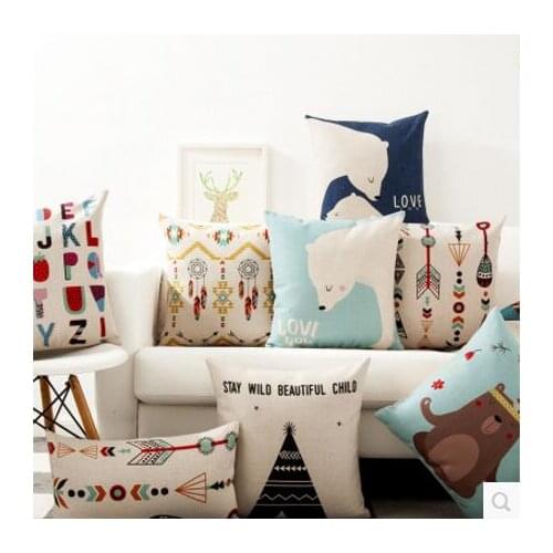 Nordic cartoon printed square cushion cover cotton linne throw pillowcase decorative pillow cover sofa decor case