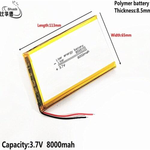Liter energy battery Good Qulity 3.7V 8000mAH 8565113 Polymer lithium ion / Li-ion battery for tablet pc BANK,GPS,mp3,mp4