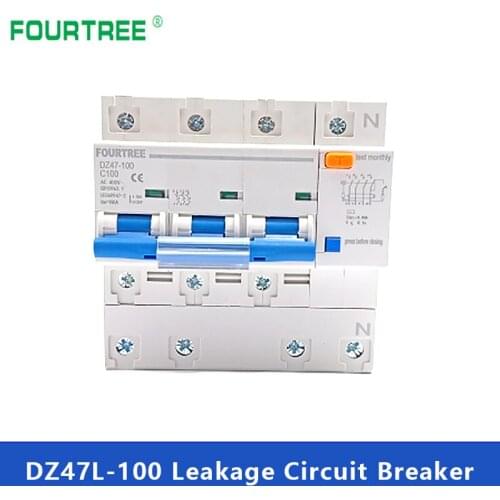 Miniature Residual Circuit Breaker DZ47-100LE With Over Current And Leakage Protection RCBO 1P+N 2P 3P+N 4P Line + Neutral