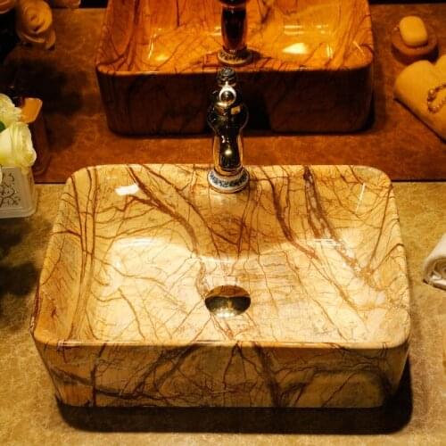 Marble ceramic rectangular home use porcelain basin for washing hands