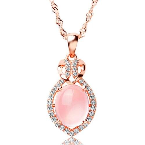 MOONROCY Rose Gold Color Chokers Pink Opal Chain Necklace Ross Quartz CZ for Women Girls Gift Dropshipping Jewelry Wholesale