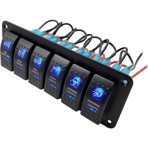 6 Gang Rocker Switch Panel LED Waterproof Toggle Switch Panel ON-OFF LED Light Switch For Marine Caravan RV Ship