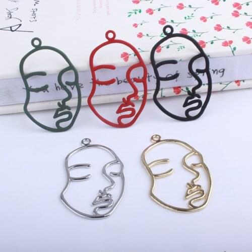 Trendy New 27*44MM Rubber Enamel Alloy Human Face Hollow Out Pendant Charms Fit Women Earring Necklace Keyring Bracelet Decor