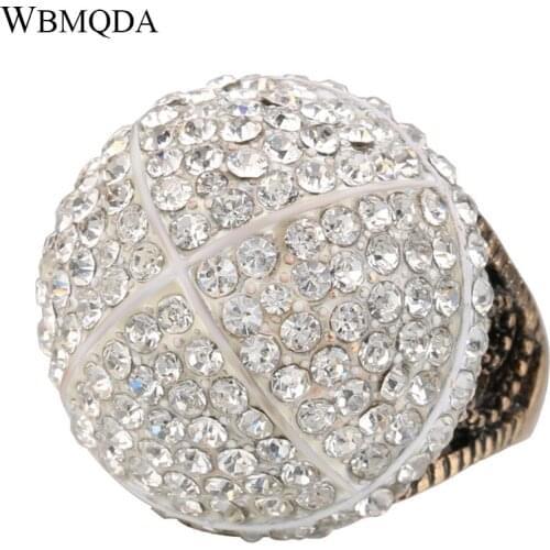 Luxury Vintage Microphone Ball Shape Statement Ring Gold Crystal Wedding Rings For Women Fashion Bulgaria Jewelry 2018