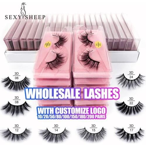 SEXYSHEEP Wholesale eyelashes 10-200pcs natural long 3d faux Mink Lashes Wholesale Makeup False Eyelashs Thick In Bulk