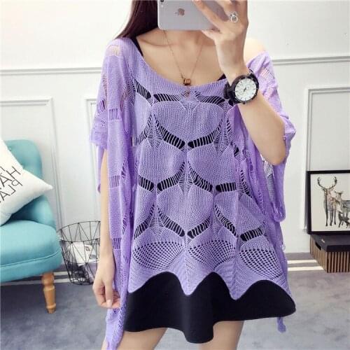 Pullover Sweater 2021 Spring Summer Solid Color Loose Big Yards Bat Sleeve Thin hollow-out Sweaters Vestidos LXJ1116