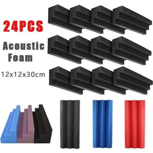 24Pcs High Density Column Acoustic Foam Corner Blocks Corner Bass Traps Sound Absorption Panels Studios Recording or Home Theate