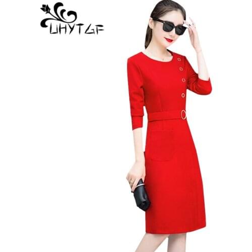 UHYTGF Fashion Autumn Dress Women Long sleeve Slim Dresses High waist Pullover Dress Ladies Elegant Lady Plus size Dresses 1014