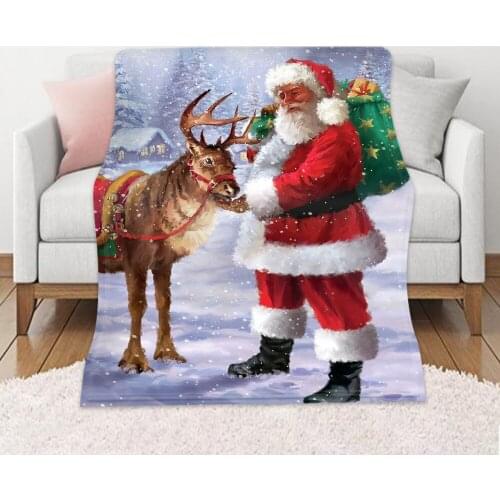 Thicken Winter Blanket Nap Rest Sofa Bed Keep Warm Flannel Blanket Merry Christmas Linen Pattern Printed Bed