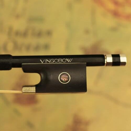 VingoBow 1/8 Size Black Carbon Fiber Violin Bow Pernambuco Performance for High Level Player Ebony Frog Warm Tone 100V Model