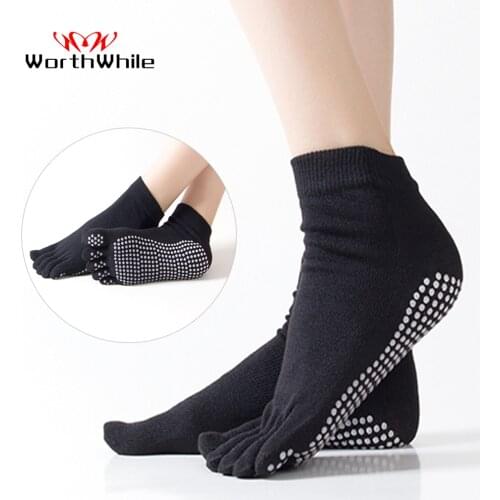 WorthWhile 1 Pair Women Sports Yoga Socks Five Finger Slipper Anti Slip Lady Pilates Ballet Heel Professional Dance Protector