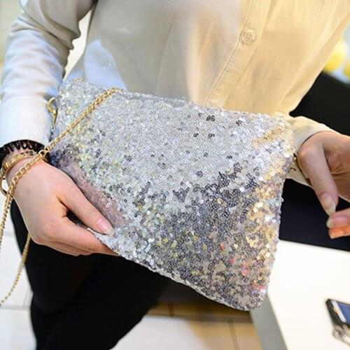 Women Glitter Shoulder Bag Large Capacity Fashion Club Chain Zipper Evening Party Detachable Strap Sequins