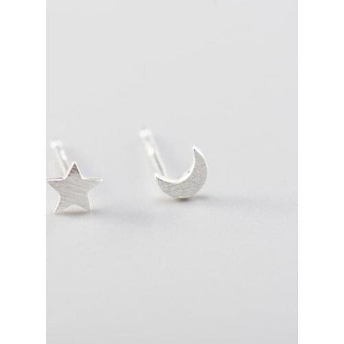 Hot Sale Asymmetry Moon Star Stud Earrings For Women Statement Korean Real 925 Sterling Silver Earring Party Gifts Accessories