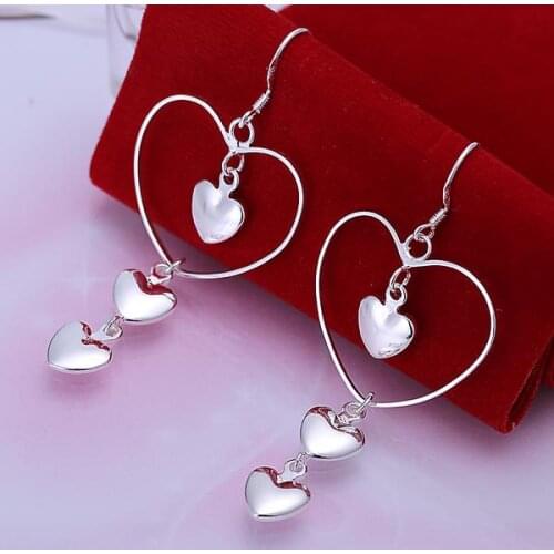 Hot Valentines Day Gifts 925 Sterling Silver romantic love heart long Earrings for Women fashion party wedding Jewelry