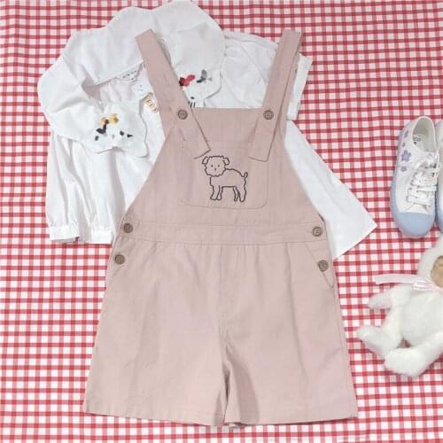 Women Sweet Overalls Shorts Casual Small fresh Shorts Summer New 2020 Soft sister Cute Puppy Embroidery Shorts College style