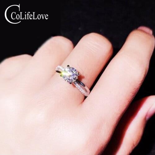 CoLife Jewelry D grade Moissanite silver engagement ring 6mm 1ct Moissaniye silver ring 925 silver birthday gift for girl
