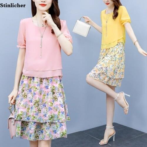 Summer Dress Women Plus Size 5XL Loose Casual Flower Print Chiffon Dress Ladies Fashion Ruffle Midi Knee-Length Dress Robe