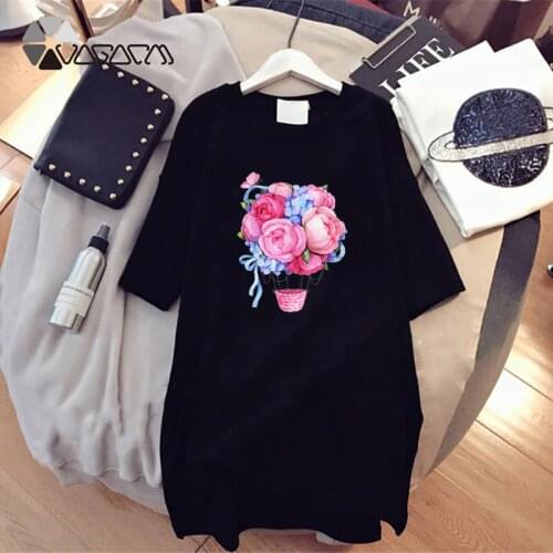 Women Mini Party Dress Flower Print Harajuku Oversize Tshirt Dresses Short Sleeve Summer Casual Loose Femme Streetwear Robe