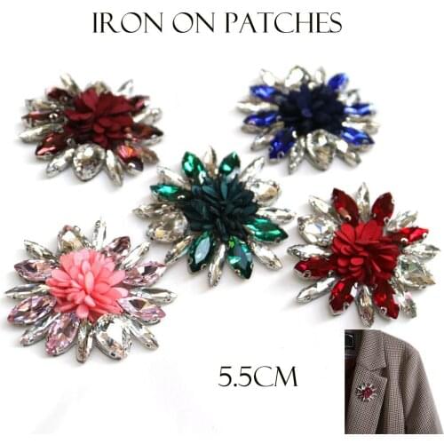 1pc crystal flower beaded appliques patches for clothing DIY iron on rhinestone patches Embroidery parches bordados para ropa