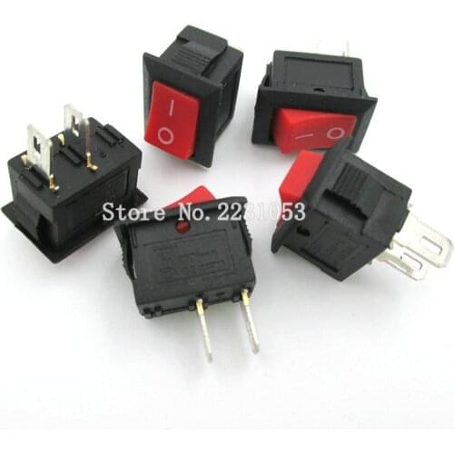 10PCS/LOT Red Switch 10*15mm SPST 2PIN ON/OFF Boat Rocker Switch 3A/250V Mini Switch KCD1-101