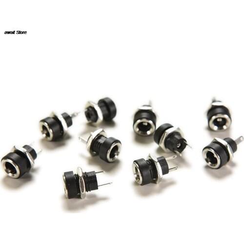 10 Pcs Connector Adapter Converter with Nut 5.5mm x 2.1mm New 3A 12 V DC Power Supply Jack 2 Pin Plug Female Panel Mount