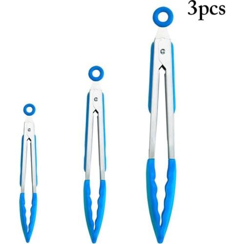 3pcs Silicone BBQ Grilling Tong Salad Bread Serving Tong Non-Stick Kitchen Barbecue Grilling Cooking Tong Kitchen Tools