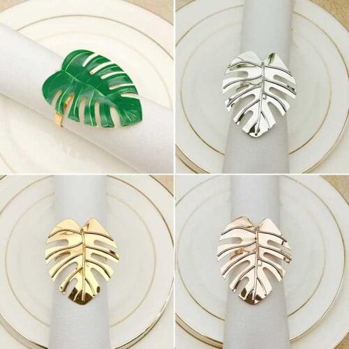 4Pcs/Set Napkin Rings Metal Leaf Napkin Rings Turtle Leaf Hotel Home Table Decoration Hawaii Wedding Party Dinner Napkin Holder