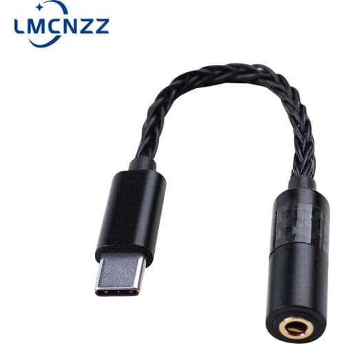 8 Core Silver-plated Connector Type-C Plug Carbon Fiber Adapter Male Conversion Cable Earphone Balanced Stereo Audio Cable