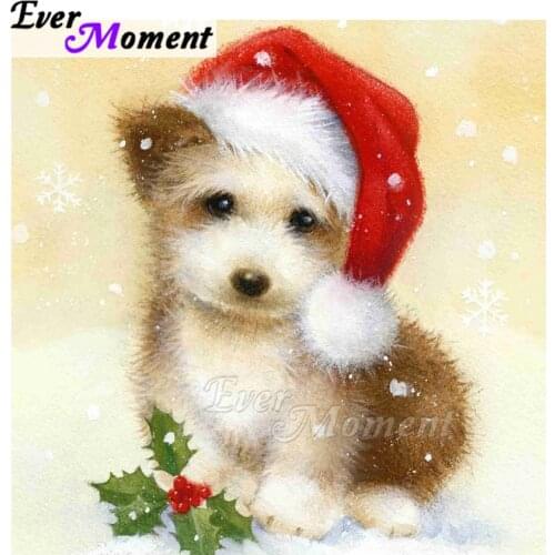 Ever Moment Diamond Painting 5D DIY Dog Christmas Hat Decor Handmade Full Square Drill Diamond Embroidery Mosaic ASF1979
