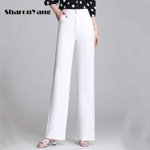 Spring and Summer High Waisted Pants Women Wide Leg Trousers Elastic Waist Straight Trousers Black Slacks Plus Size White Pants