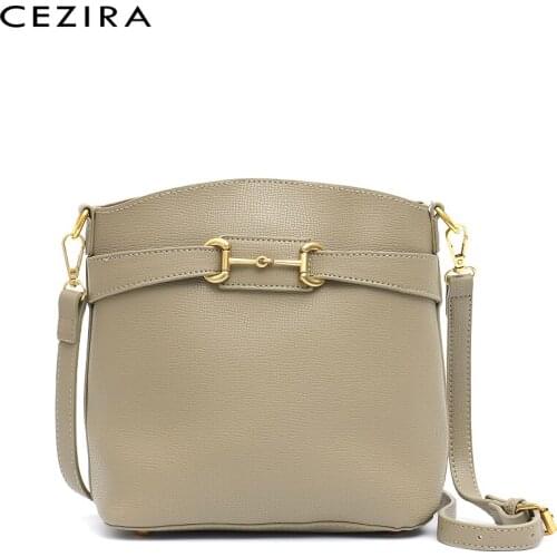 CEZIRA Fashion Design PU Leather Bucket For Women 2020 Brand Crossbody Bag Vegan Shoulder Handbag Set Female Messenger Purse