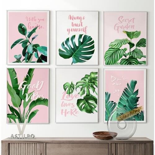 Positive Energy Quotes Text Typography Poster Greenery Botanical Sign Wallpaper Canvas Painting Foliage Leaf Wall Art Home Decor