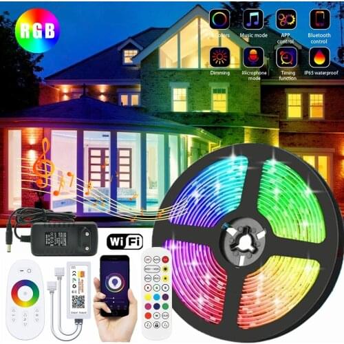 RGB 20M LED Lights Strip Flexible Ribbon Waterproof Diode 5050 Decoration Bedroom Background Lamp Tape Wifi Bluetooth LED String