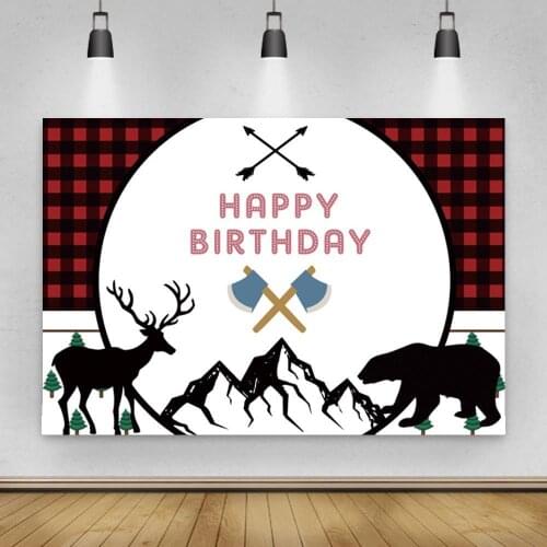 Happy Birthday Deer VS Polar Bear Racing Backdrops Photography Mountain Ax Decoration Women Men Sports Photo Backgrounds