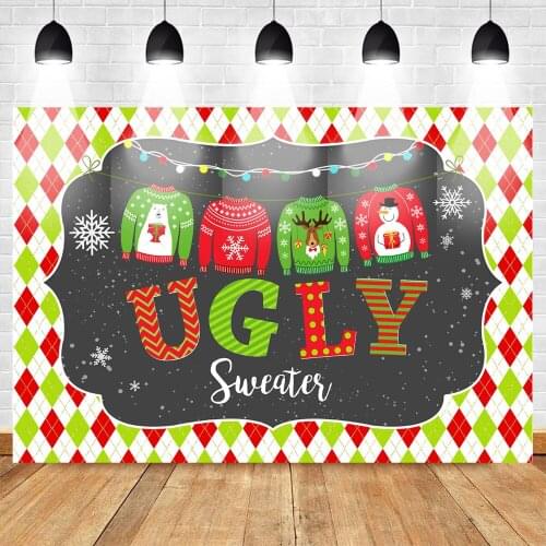 Winter Christmas Photography for Photo Studio Ugly Sweater Birthday Background Snow Colorful Happy New Year Backdrop Photocall