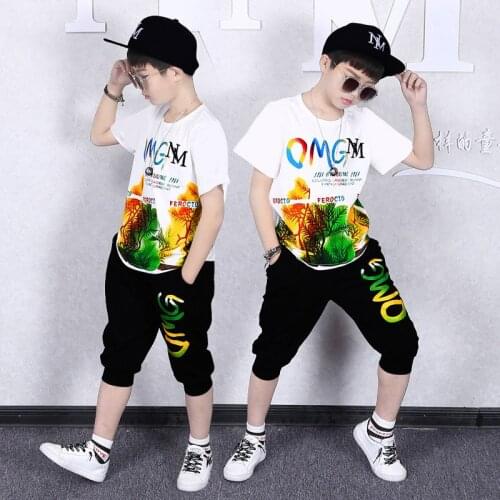 Teen Boys Girls Summer Clothing Set Children Hip-hop T shirt Haren Shorts Cotton Outfits vetement garcon For 4 6 8 10 12 14 Yrs