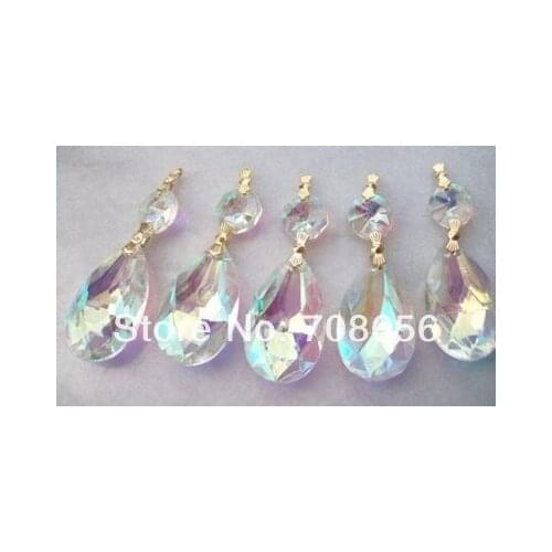 20 PCS AB CRYSTAL GLASS ALMOND LAMP CHANDELIER PRISM X'MAS WEDDING PENDANT