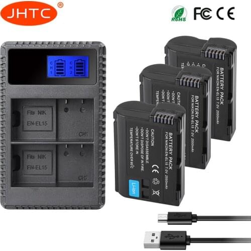 JHTC EN-EL15 EN EL15 ENEL15 EL15A Battery or LCD Dual USB Charger for Nikon D850 D810 D800 D750 D7500 D7200 D7100 D610 D600